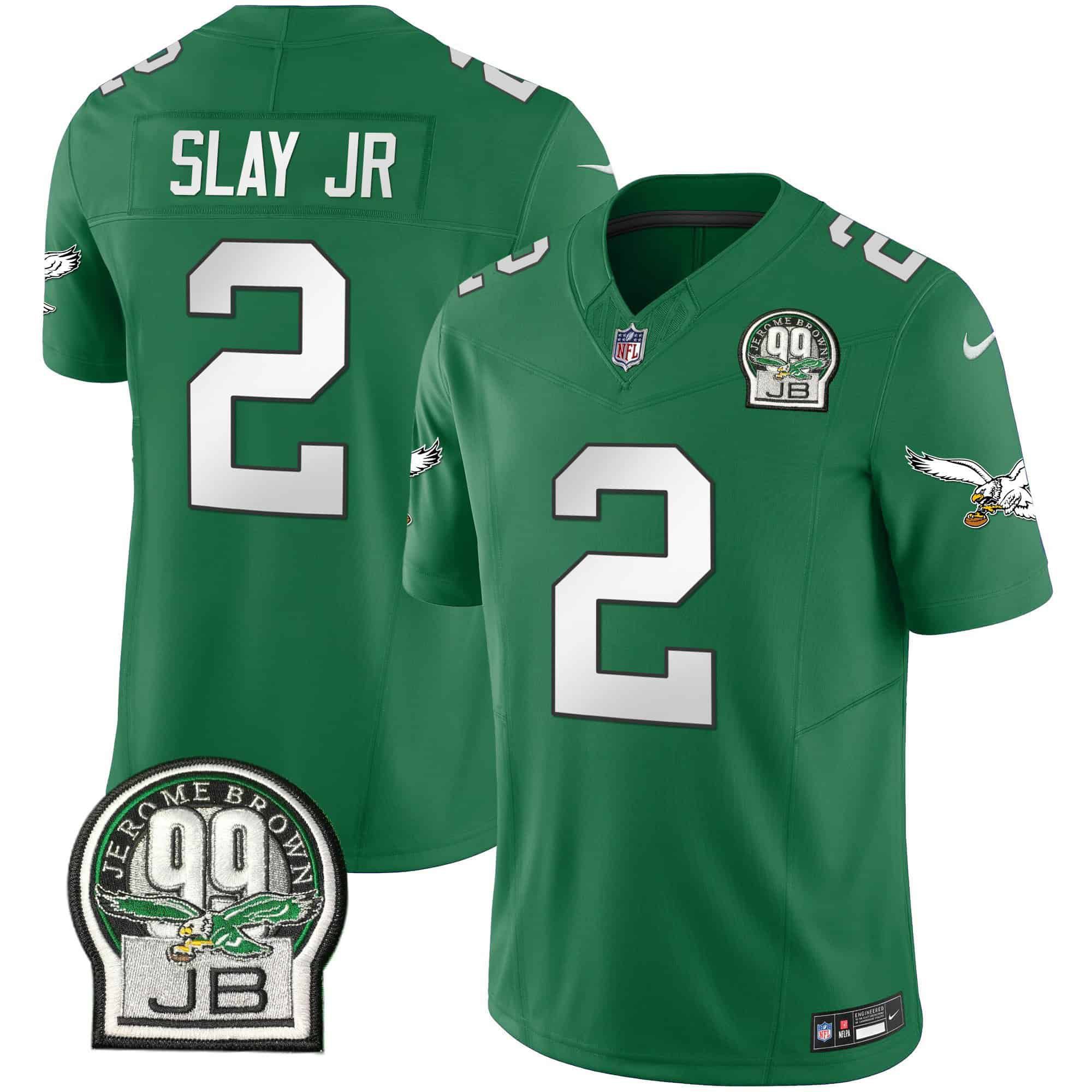 Men Philadelphia Eagles 2 Slay jr Green 2024 Nike Jerome Brown Patch Alternate Limited NFL Jersey style 1